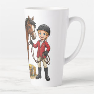 Caneca De Café Latte Cavaleiro Jovem Feliz Com Cavalo Bonito Camiseta C