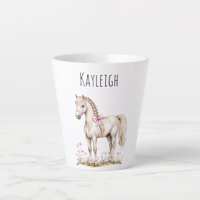 Caneca De Café Latte Cavalo Branco e Flores (Frente)