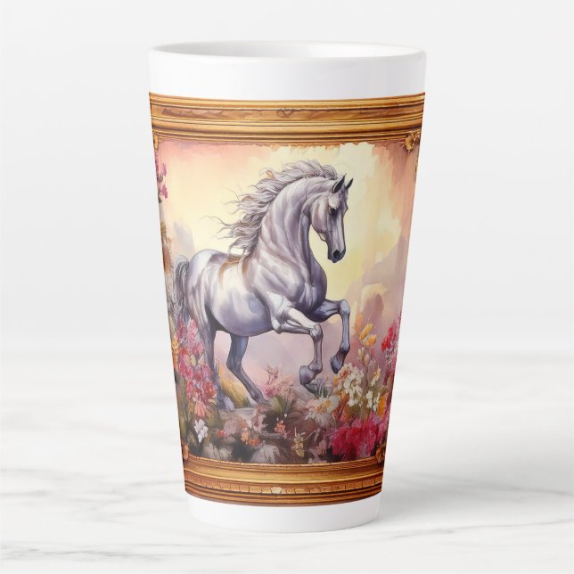 Caneca De Café Latte Cavalo Branco Repleto (Frente)
