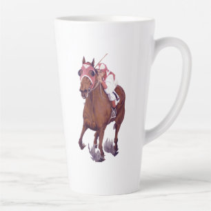Caneca De Café Latte Cavalo Campeão de Corrida Vermelho Branco Marrom O