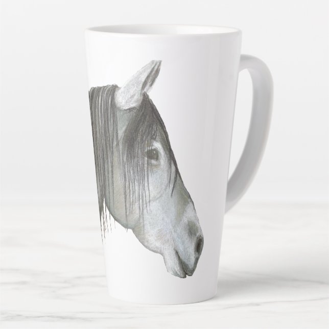 Caneca De Café Latte Cavalo Cinza (Ângulo direito)
