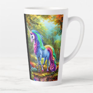 Caneca De Café Latte Cavalo Colorido Unicórnio na Floresta-46567