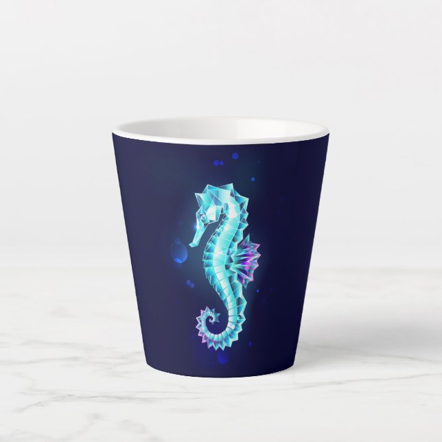 Caneca De Café Latte Cavalo de Gelo Cristal em Fundo Azul (Frente)