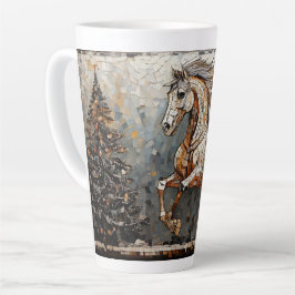 Caneca De Café Latte Cavalo de Mosaico e Árvore de Natal