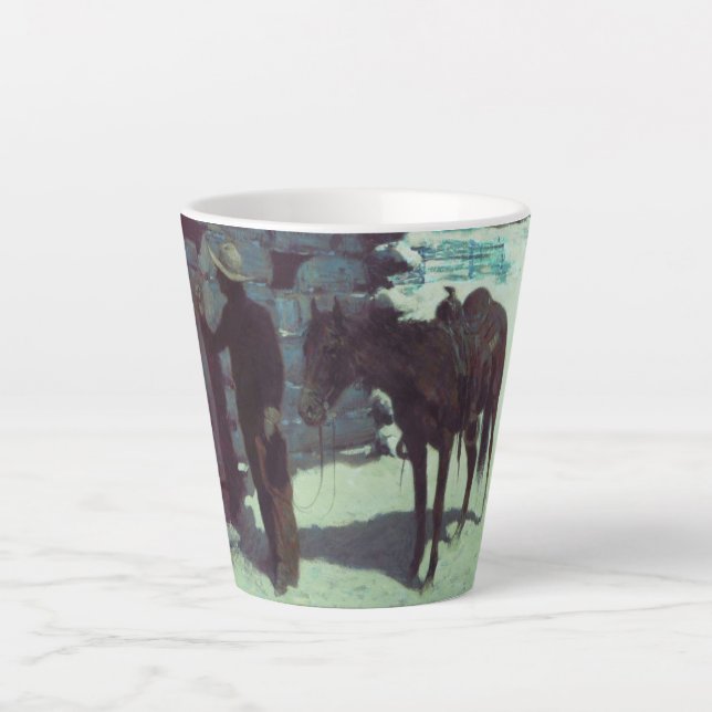 Caneca De Café Latte Cavalo e vaqueiro de inverno neve (Frente)
