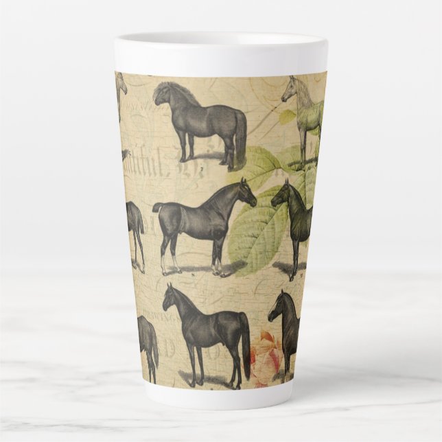 Caneca De Café Latte Cavalo francês Vintage (Frente)
