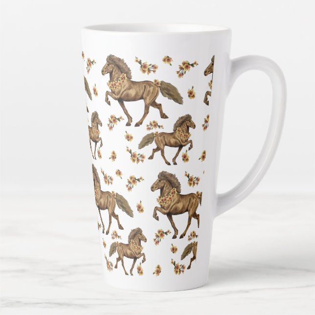 Caneca De Café Latte Cavalo islandês e flores dos anos 30 (Direita)