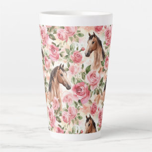 Caneca De Café Latte Cavalos Bonito Rosas Rosa Floral