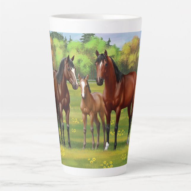 Caneca De Café Latte Cavalos De Quarto De Baía Castanha Em Pastas De Ve (Frente)
