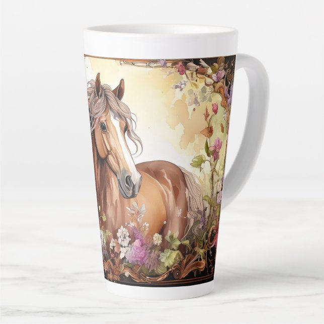 Caneca De Café Latte Cavalos e flores selvagens (Ângulo direito)