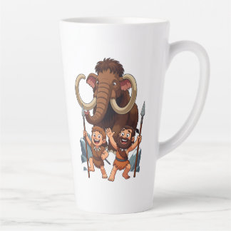 Caneca De Café Latte Caveman Dad and Son Mammoth Hunt