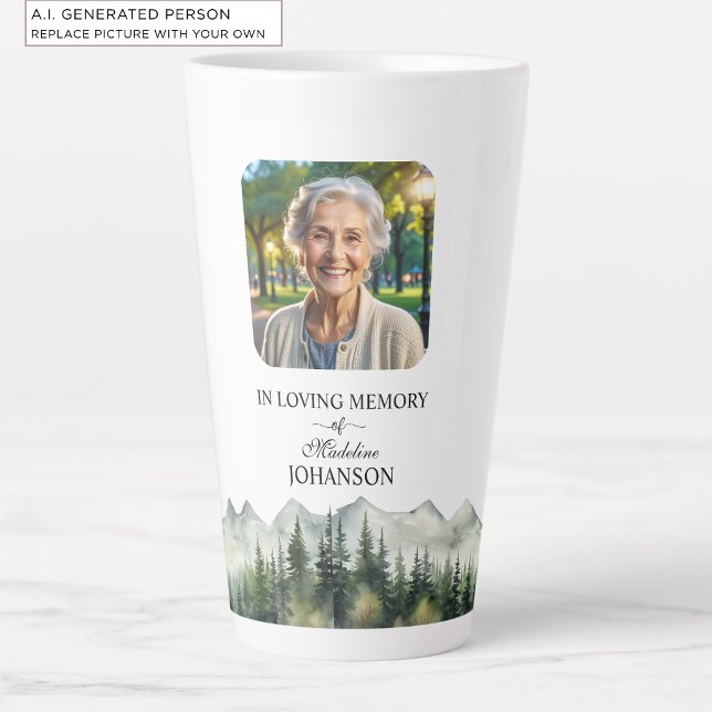 Caneca De Café Latte Celebração da Vida Montanhas e Árvores Lembrança (Criador carregado)