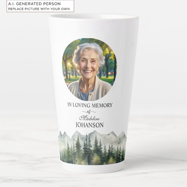 Caneca De Café Latte Celebração da Vida Montanhas e Árvores Lembrança (Criador carregado)