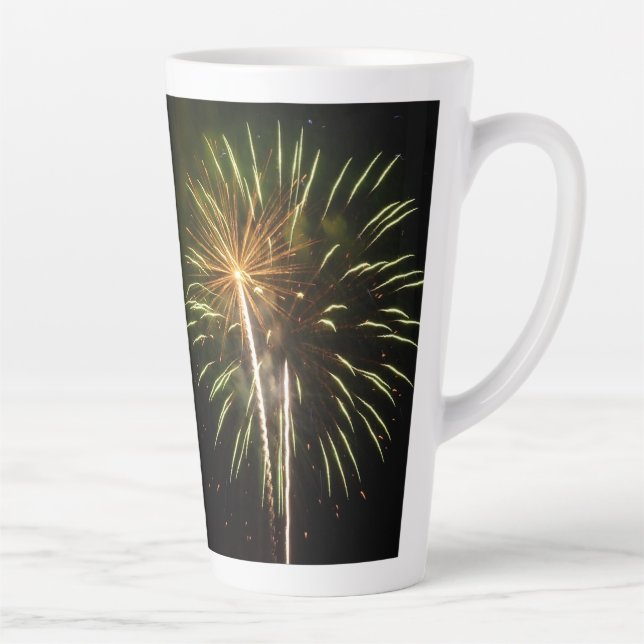 Caneca De Café Latte Celebração de Feriado com Fogos de Artifício Verde (Direita)