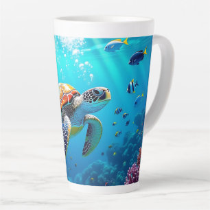 Caneca De Café Latte Cena Colorida de Tartaruga Marinha Subaquática