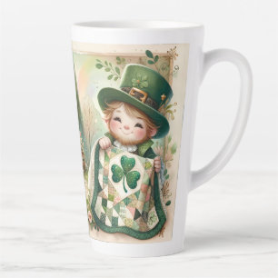 Caneca De Café Latte Cena de Colcha Xadrez Cottage Leprechaun