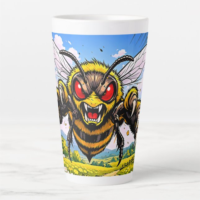 Caneca De Café Latte Cena de Inseto Alado de Desenho Animado (Frente)