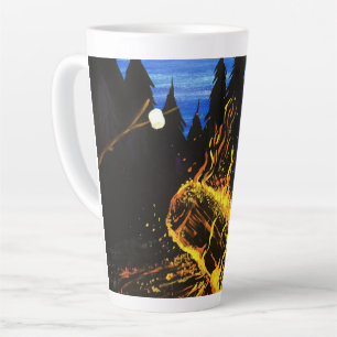 Caneca De Café Latte Cena de pôr do sol com fogueira aconchegante na na
