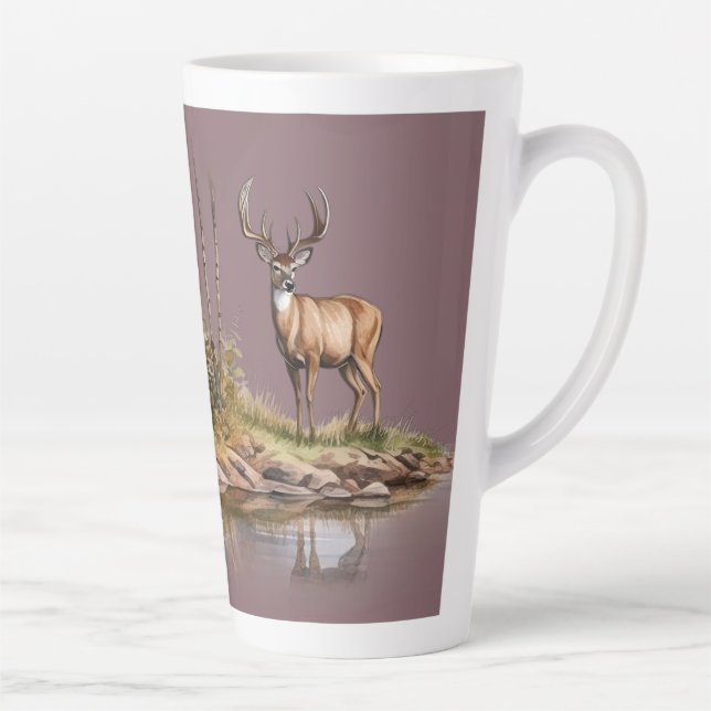 Caneca De Café Latte Cena de veado com fundo lilás (combina com o diári (Direita)