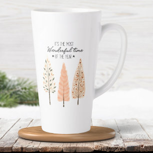 Caneca De Café Latte Cena Nórdica de Inverno Mínima Pinheiros Árvores d