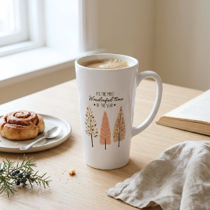 Caneca De Café Latte Cena Nórdica de Inverno Mínima Pinheiros Árvores d