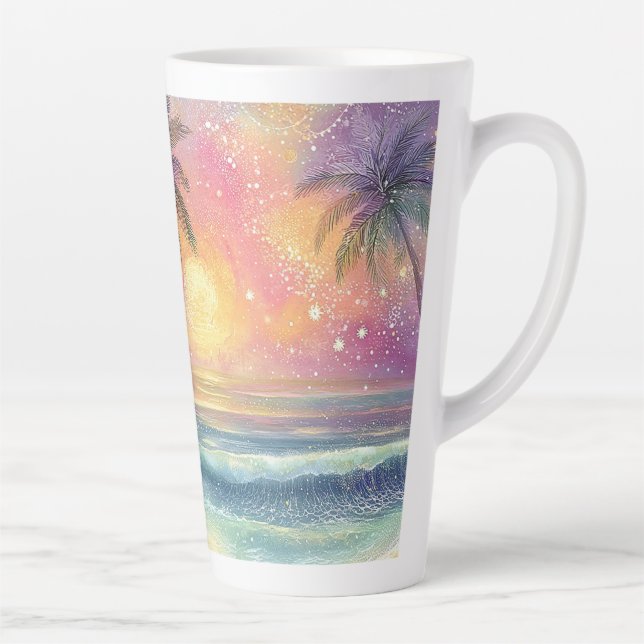 Caneca De Café Latte Cenário de praia tropical sonhador (Direita)