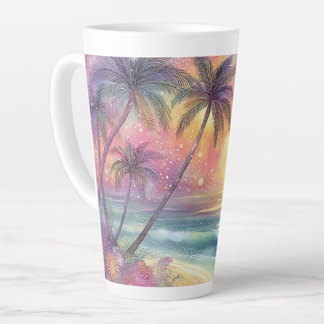 Caneca De Café Latte Cenário de praia tropical sonhador (Criador carregado)