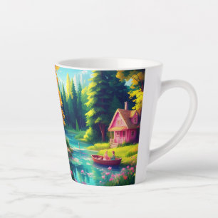 Caneca De Café Latte Cenário Natural Com Algodão Rosa