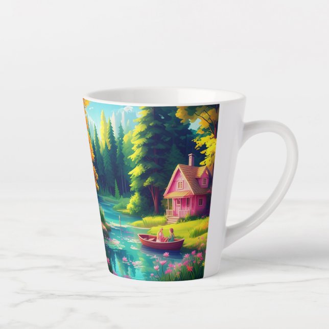 Caneca De Café Latte Cenário Natural Com Algodão Rosa (Direita)