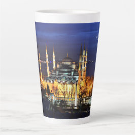 Caneca De Café Latte Cenário Noturno da Mesquita Azul de Istambul Viage