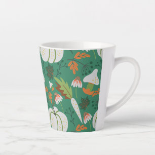 Caneca De Café Latte Cenouras e cogumelos sem costura sob a forma de pu
