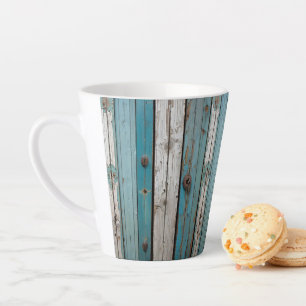 Caneca De Café Latte Cerca de Madeira de Pintor Azul