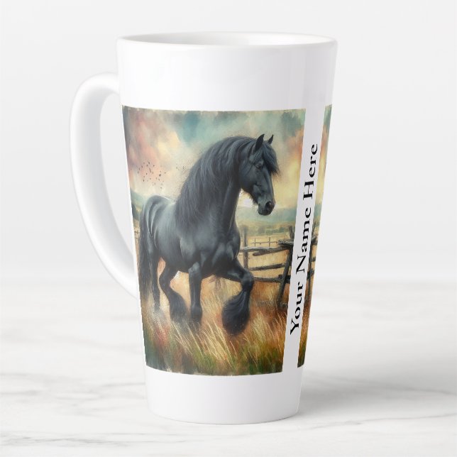 Caneca De Café Latte Cerca Russa do Cavalo Negro Fresa (Ângulo esquerdo)