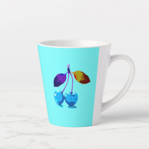 Caneca De Café Latte Cerejas azuis-claras e vibrantes Pop art