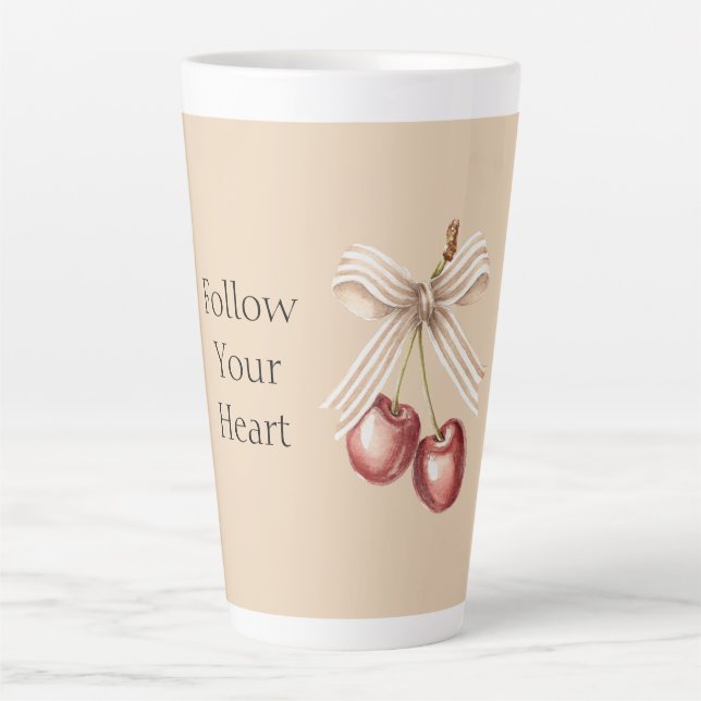 Caneca De Café Latte Cerejas Vermelhas em Creme em Tigre (Frente)