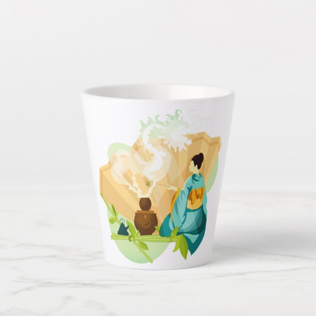 Caneca De Café Latte Cerimônia Ilustrada de Chá Japonesa, Dragão (Frente)
