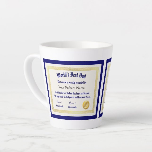 Caneca De Café Latte Certificado de Melhor Pai do Mundo Engraçado Moder (Ângulo esquerdo)
