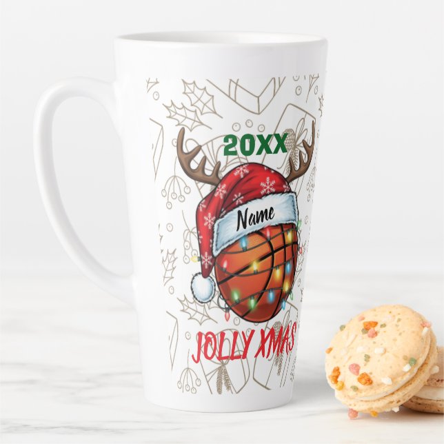 Caneca De Café Latte Cesto de Basquete com Chapéu de Papai Noel Rena de (In Situ)