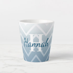 Caneca De Café Latte Céu Azul Chevron Branco