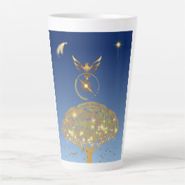 Caneca De Café Latte Céu azul: estrelas, um pássaro e sua árvore ouro