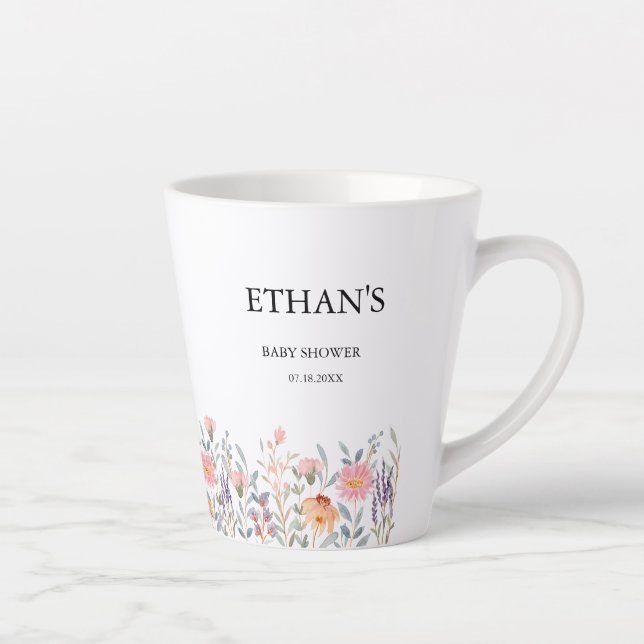 Caneca De Café Latte Chá de Bebê Jardim Floral Aquarela Simples (Direita)