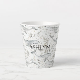 Caneca De Café Latte Chá de fraldas de Baleias Cinzas Oceânicas