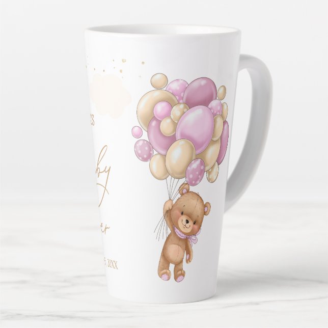 Caneca De Café Latte Chá de fraldas de Balões Rosa de Urso Teddy (Ângulo direito)