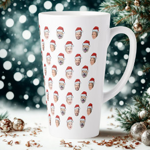Caneca De Café Latte Chapéu de Papai Noel Rosto da Família Personalizad