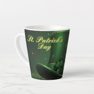 Caneca De Café Latte Chapéu e Desenho de Trevo do Dia de São Patrício