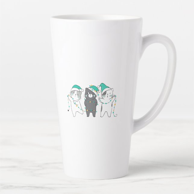 Caneca De Café Latte chapéus festivos, luzes de Natal (Direita)