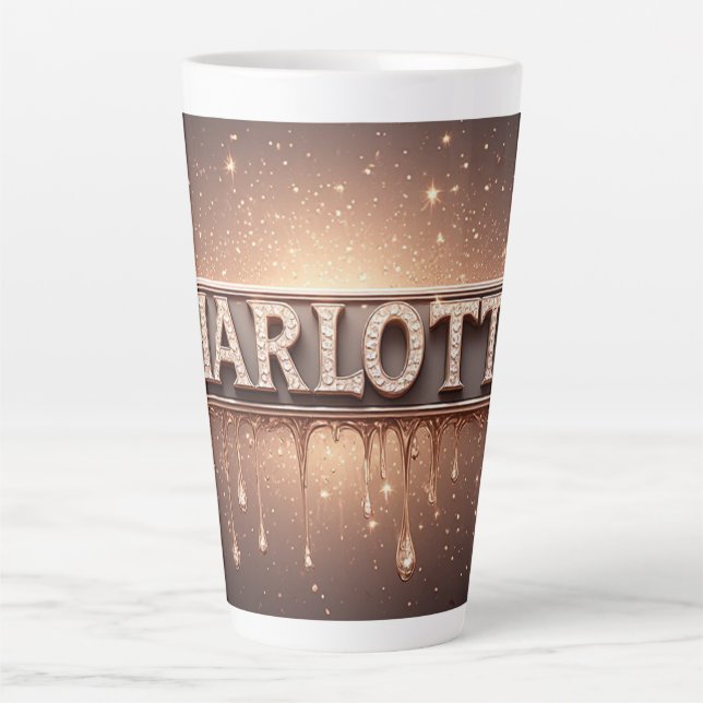 Caneca De Café Latte Charlotte Nome em Ouro Derramado (Frente)