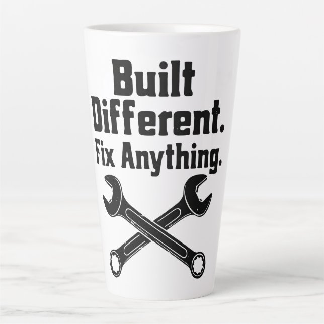 Caneca De Café Latte Chave de Mecânico Construída Diferente Conserta Qu (Frente)