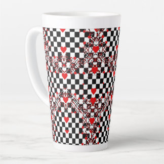 Caneca De Café Latte Checkered Pattern With Red Hearts & Shapes