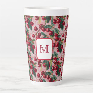 Caneca De Café Latte Cheery Monogramed Vintage Pink "Cherry Pop"